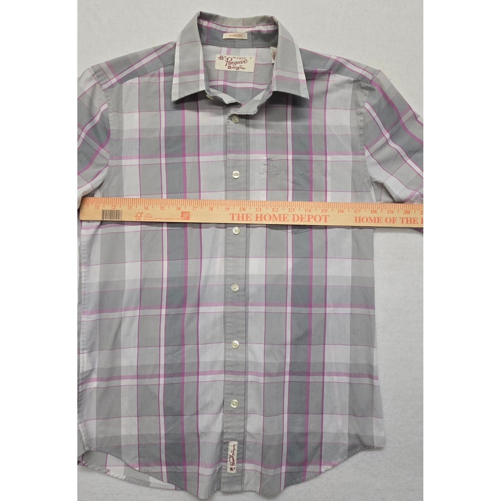 Original Penguin Mens Small Classic Fit Plaid‎ Short Sleeve Button Down Shirt - Picture 8 of 10
